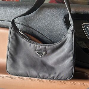 Prada Black Nylon Messenger Bag with Triangle Logo